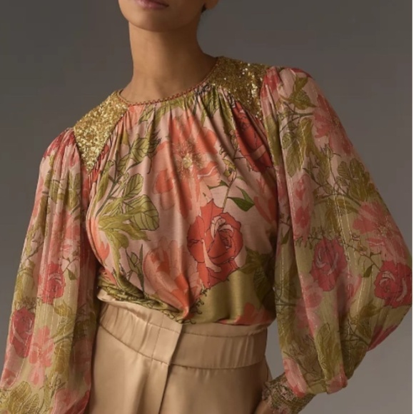 NWT ANTHROPOLOGY BI-nk Sequin-Embellished BLOUSE NEW WITH TAG SIZE US XL - Picture 6 of 6